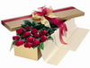 a dozen boxed red roses